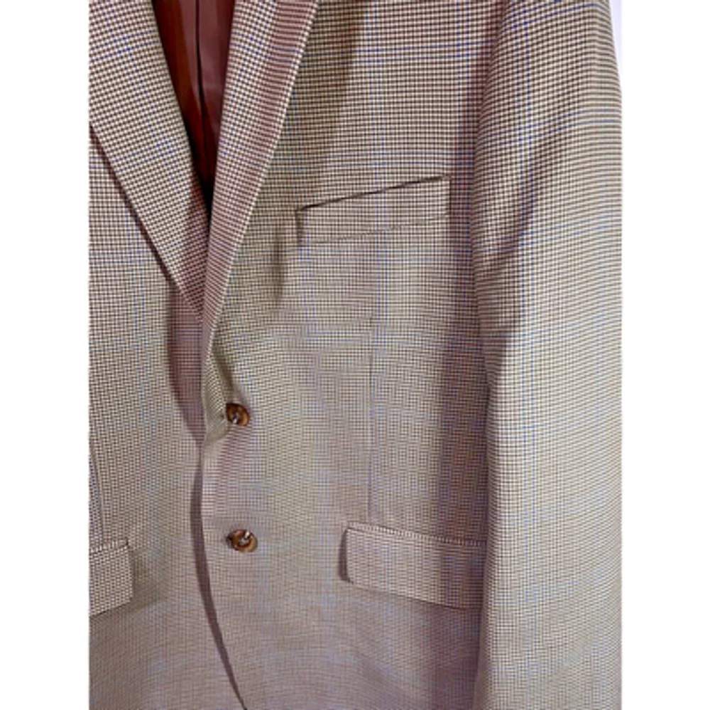 Macy's Club Room Brown Tan Houndstooth Sport Coat Blazer 42R